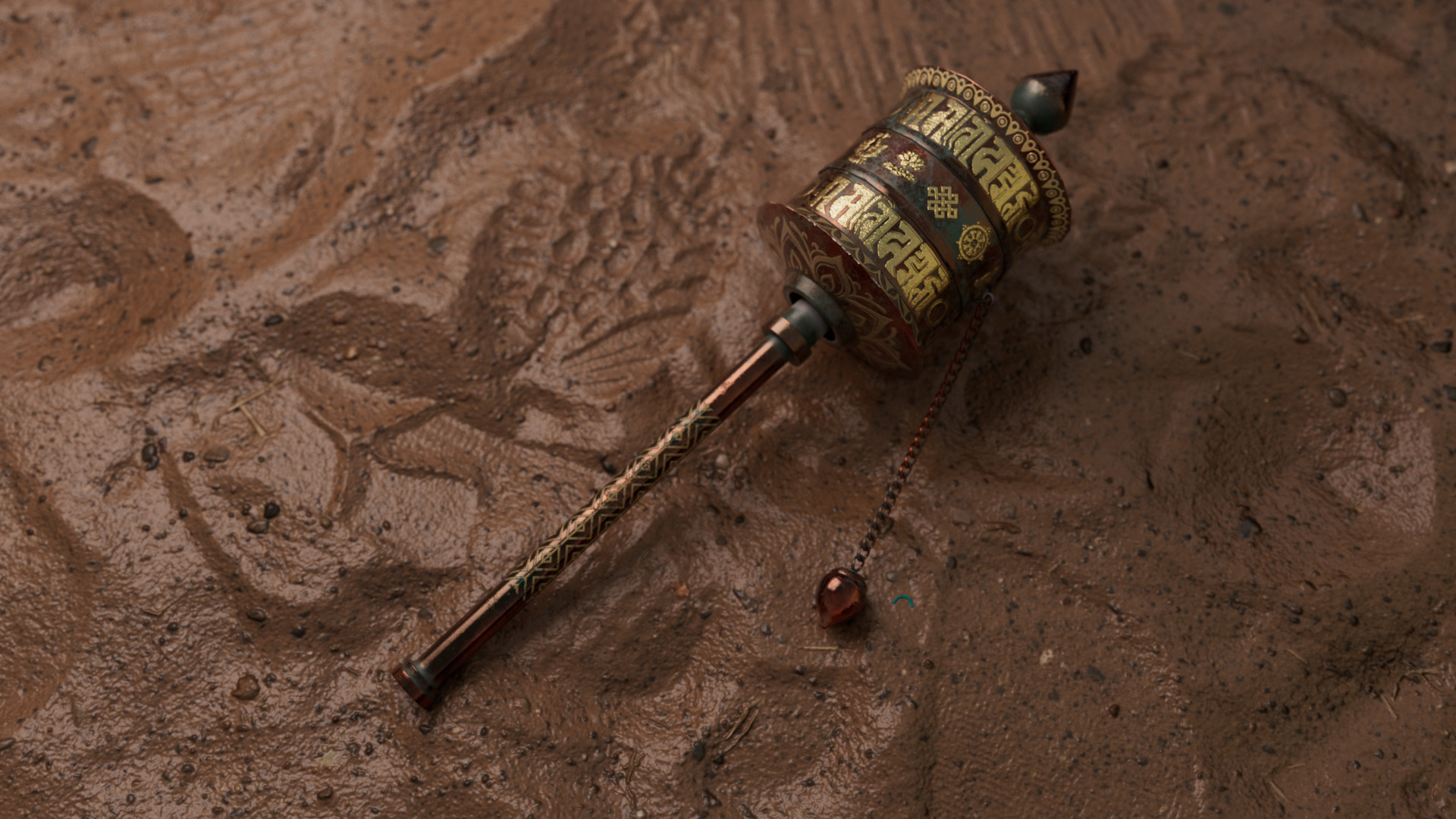 Buddhist hand held prayer wheel Low-poly 3D model_4