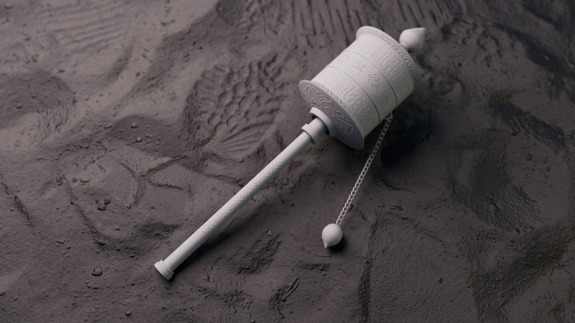 Buddhist hand held prayer wheel Low-poly 3D model_2