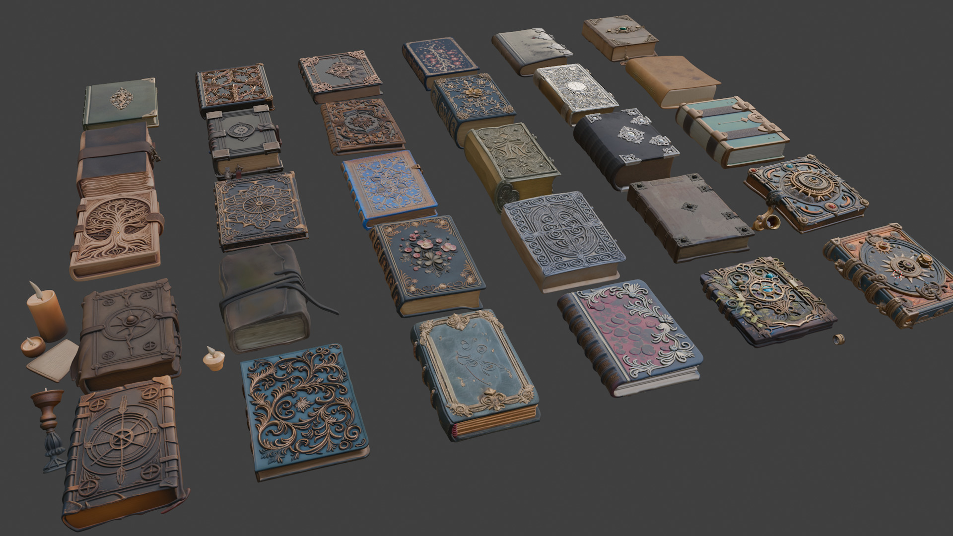 Medieval Fantasy Books Pack 30 AI Pieces 3D model_1