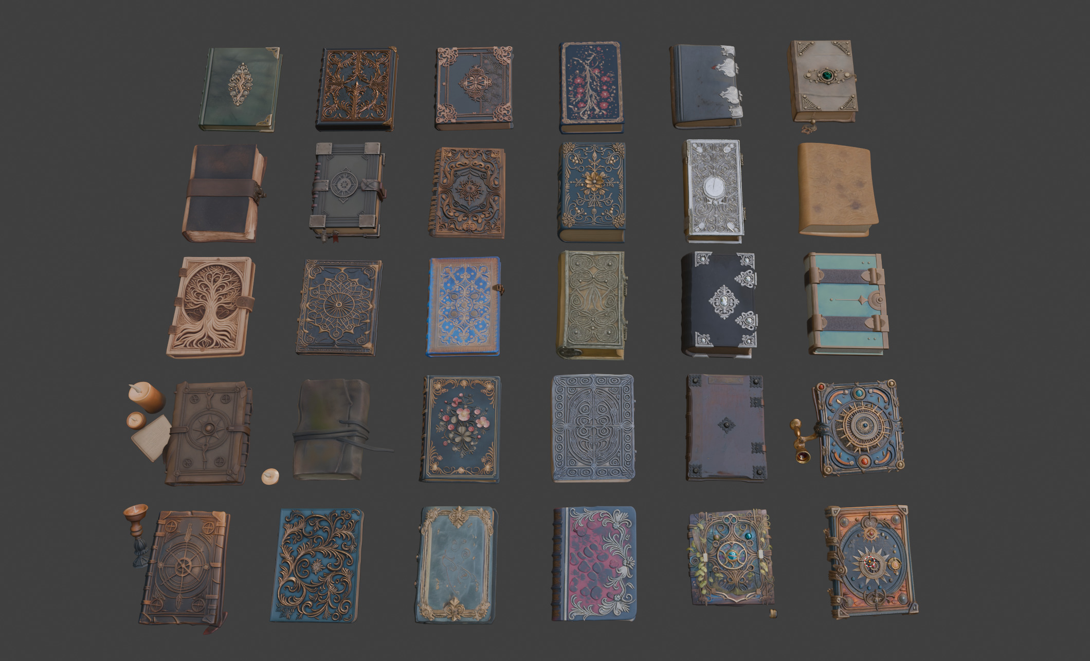 Medieval Fantasy Books Pack 30 AI Pieces 3D model_3