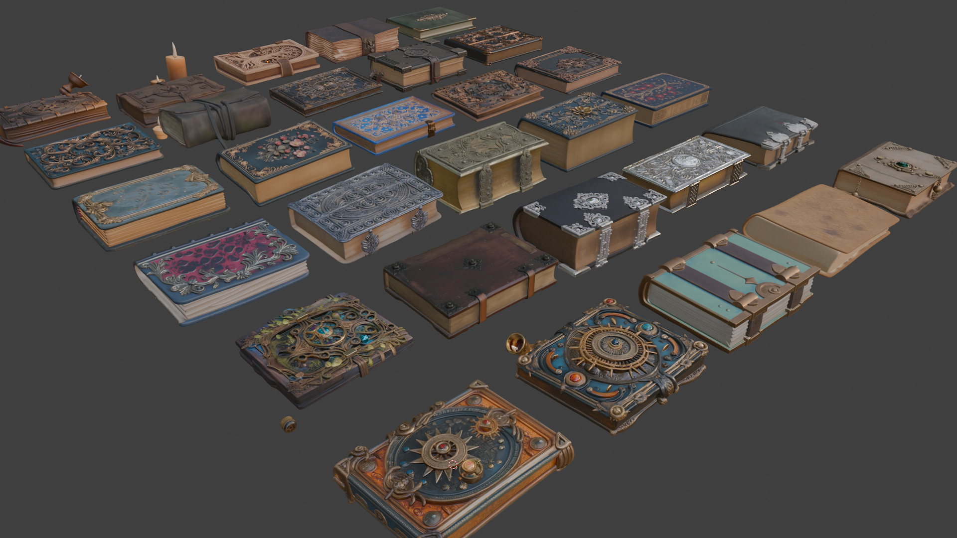 Medieval Fantasy Books Pack 30 AI Pieces 3D model_2