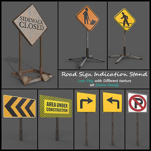 Road Sign Indication Stand Game Ready Low-poly 3D model