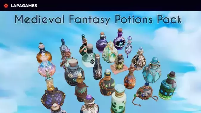 Medieval Fantasy Potions Pack 25 AI Pieces 3D model