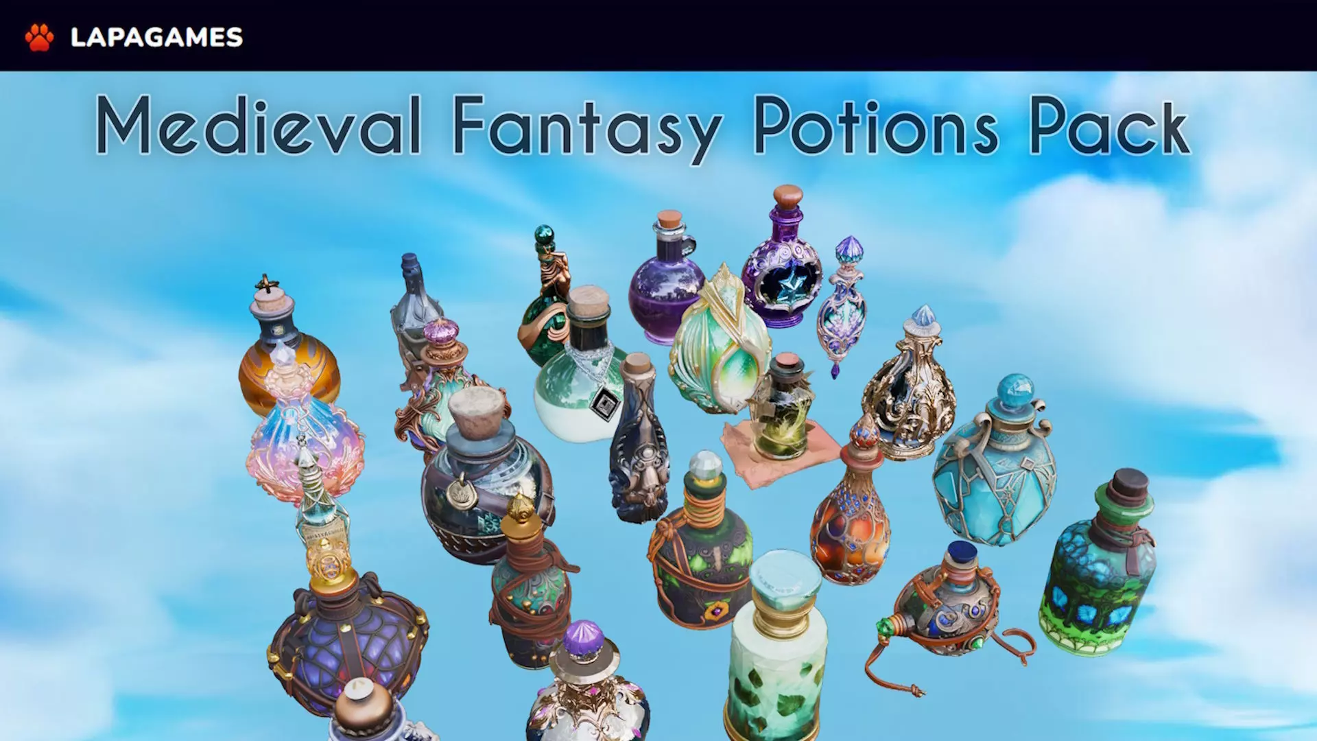 Medieval Fantasy Potions Pack 25 AI Pieces 3D model