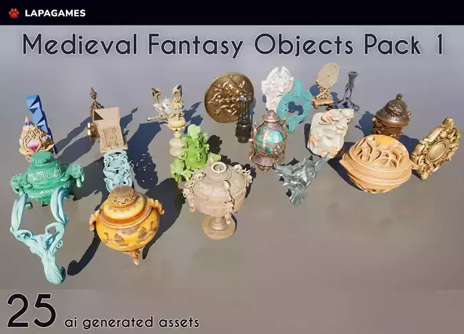 Medieval Fantasy Objects Pack 25 AI Pieces