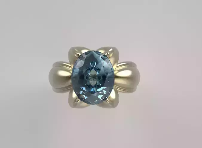 Elegant Gold Ring with Blue Gemstone  oval stone 10x8   3D Model