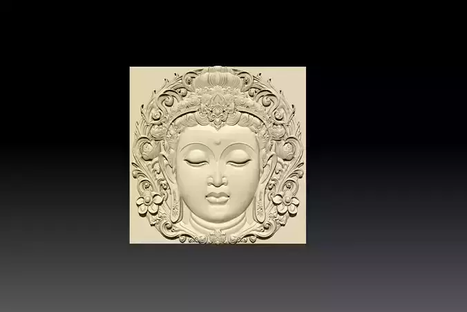 Lord Buddha face 3D STL model for CNC curving and 3d Printing