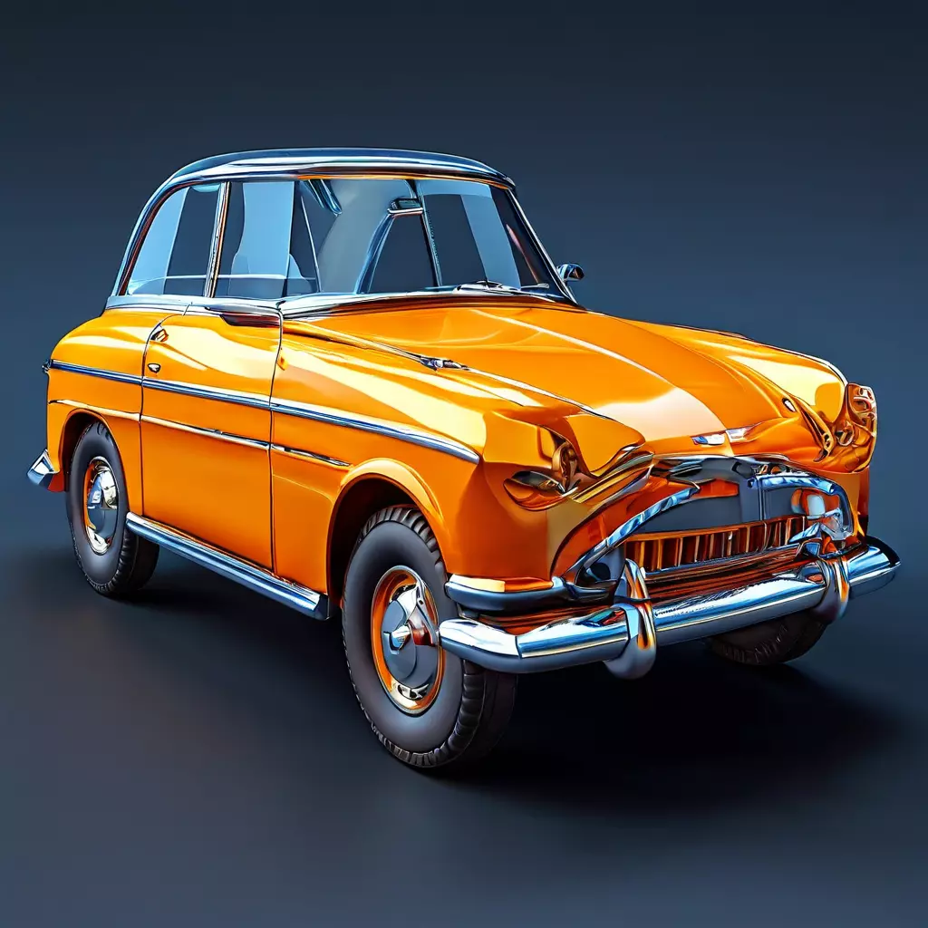 Classic Orange Vintage Car 3D Model Low-poly 3D model_0