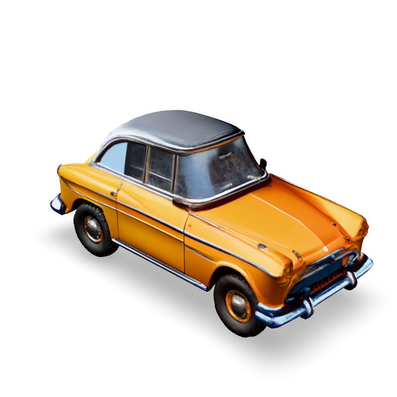 Classic Orange Vintage Car 3D Model Low-poly 3D model_4