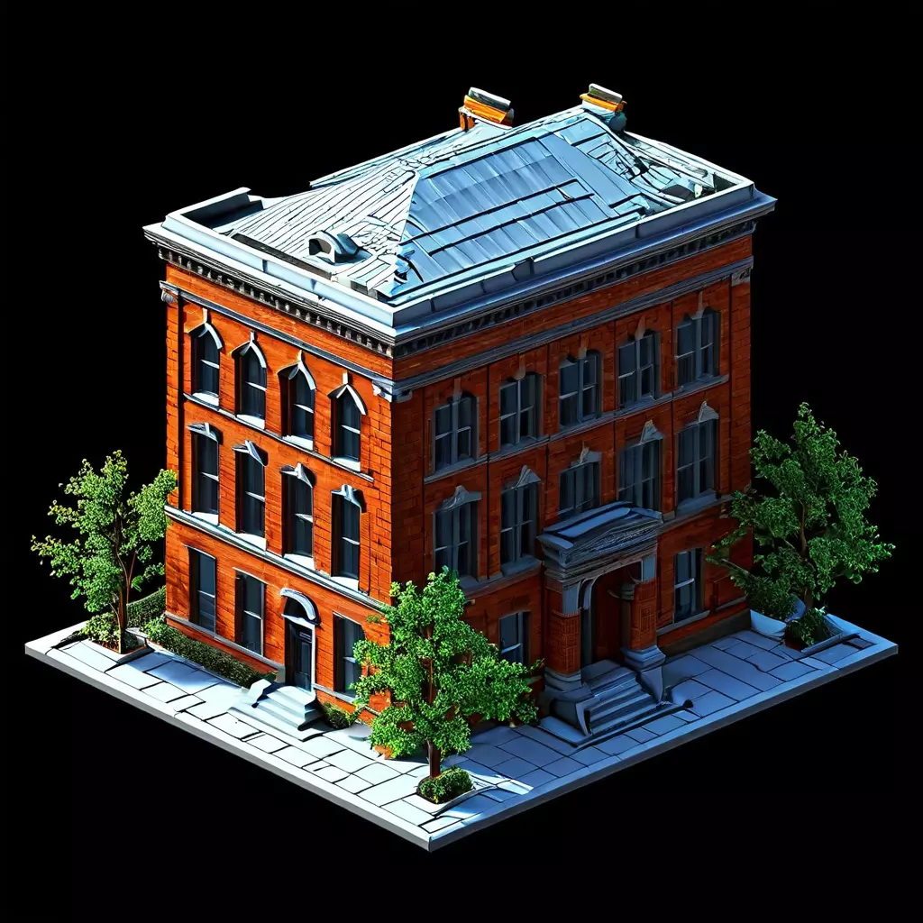 LowPoly Brick Building with Sidewalk Low-poly 3D model