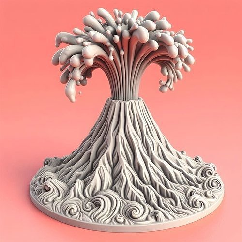 Monochrome Volcano Eruption Sculpture 3D print model