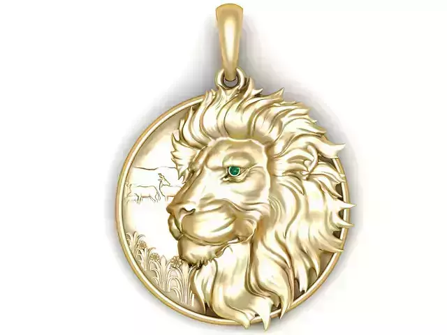 gold lion medallion  3D printable model 