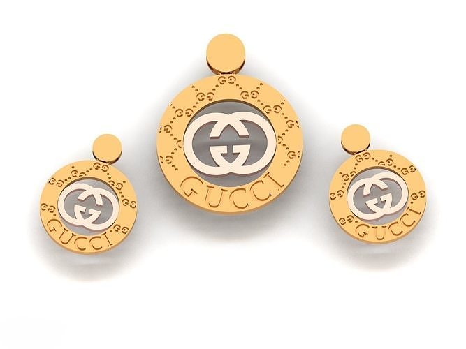 Branded pendant and earring set 3D print model