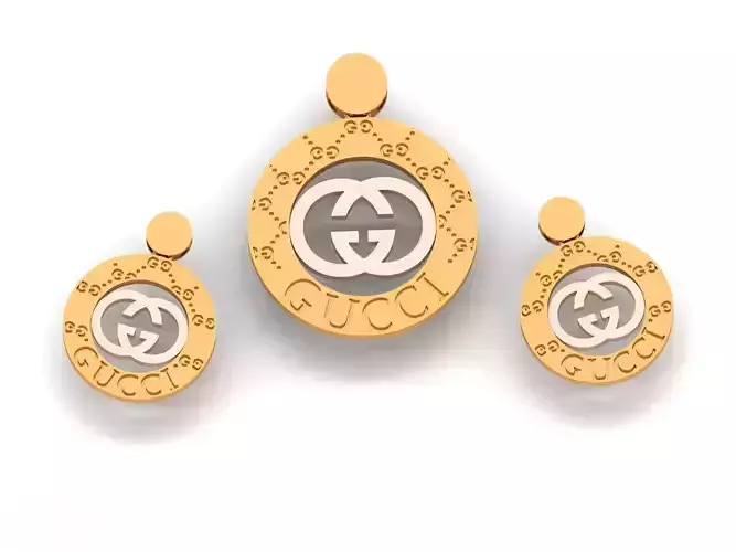 Branded pendant and earring set 3D print model