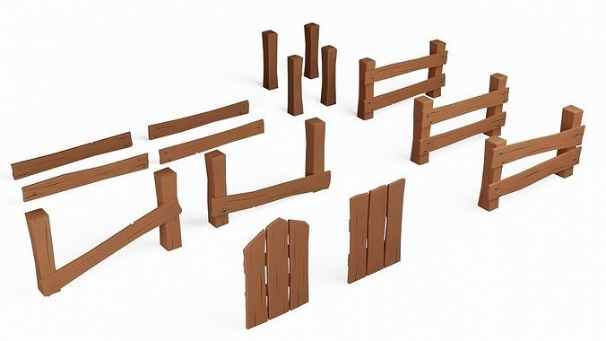Stylized Fence Pack Low-poly 3D model