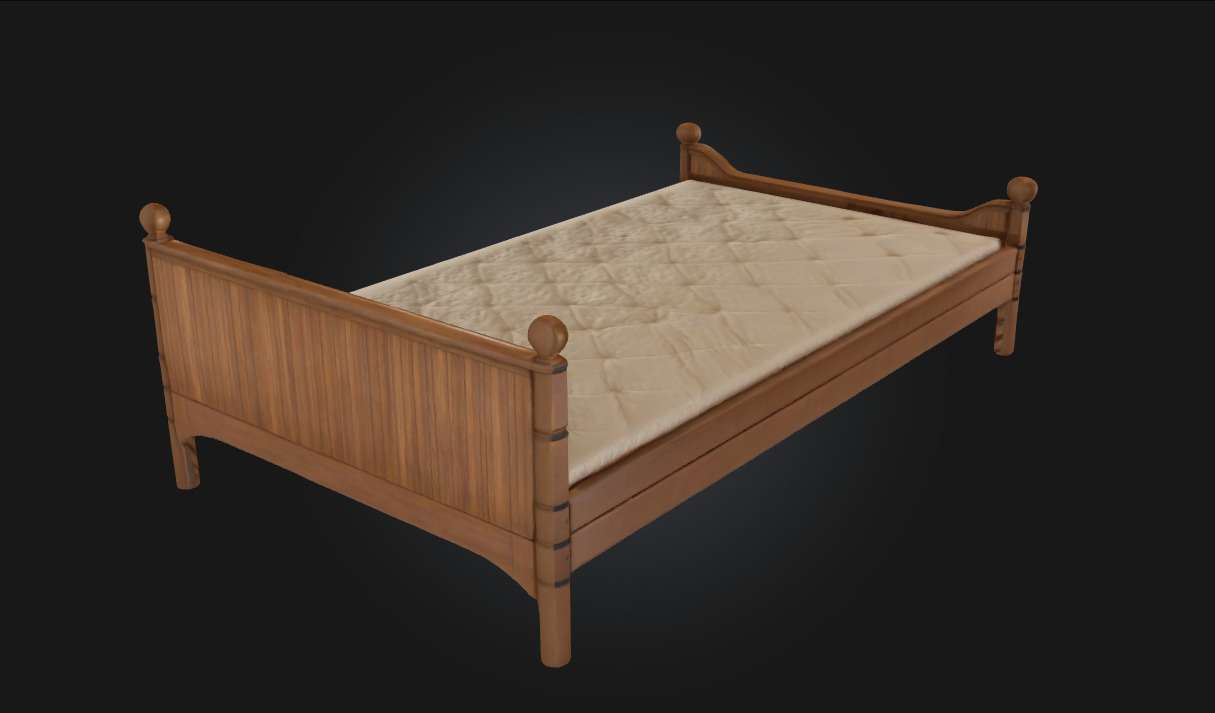 Wooden Bed Frame  Classic Rustic Bedroom Furniture 3D model_2