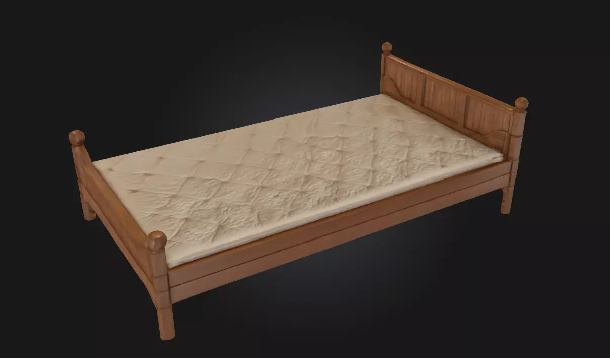 Wooden Bed Frame  Classic Rustic Bedroom Furniture 3D model_0