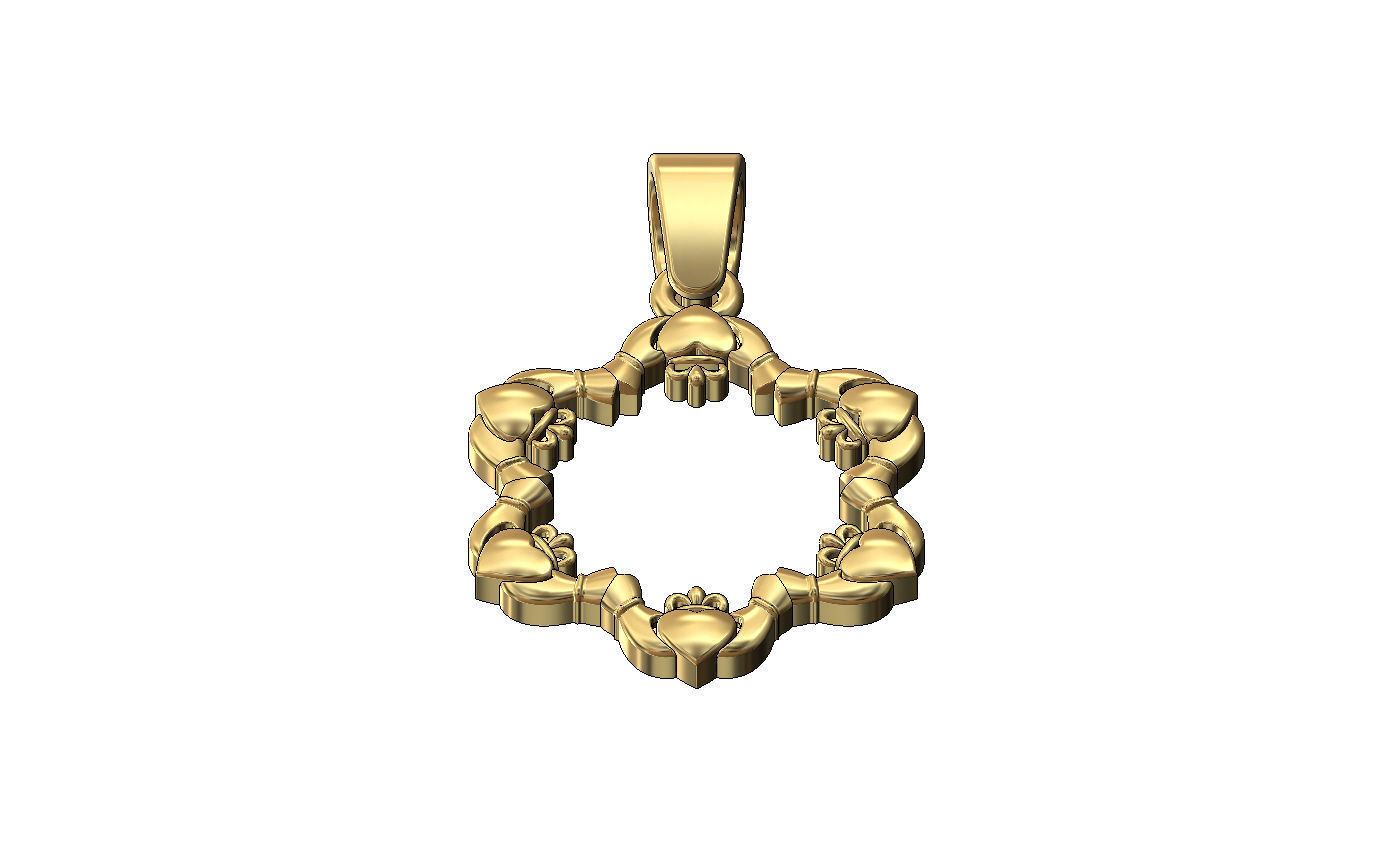 Open Claddagh heart crown halo pendant charm with bail 3D print model_2
