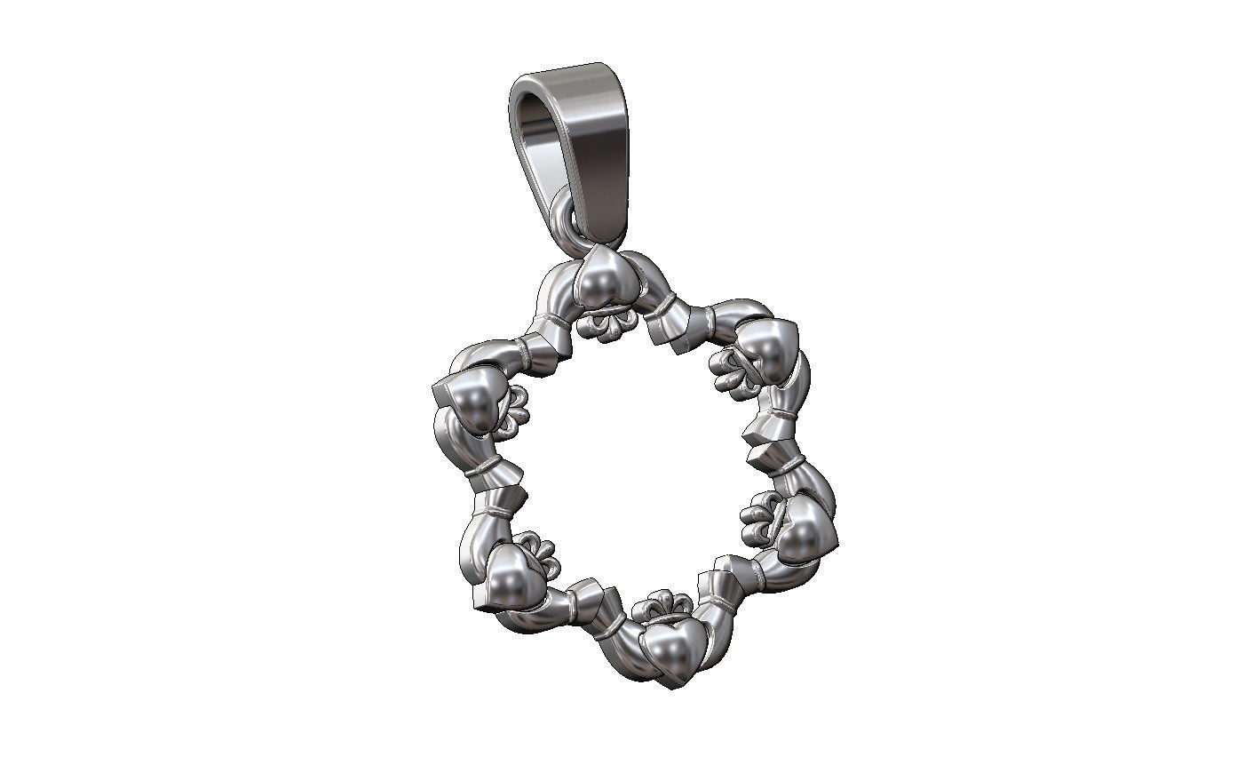 Open Claddagh heart crown halo pendant charm with bail 3D print model_10