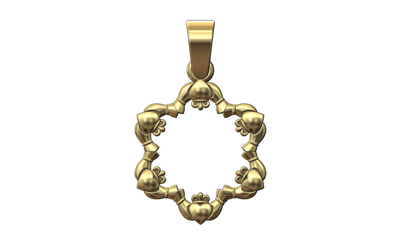 Open Claddagh heart crown halo pendant charm with bail 3D print model_1