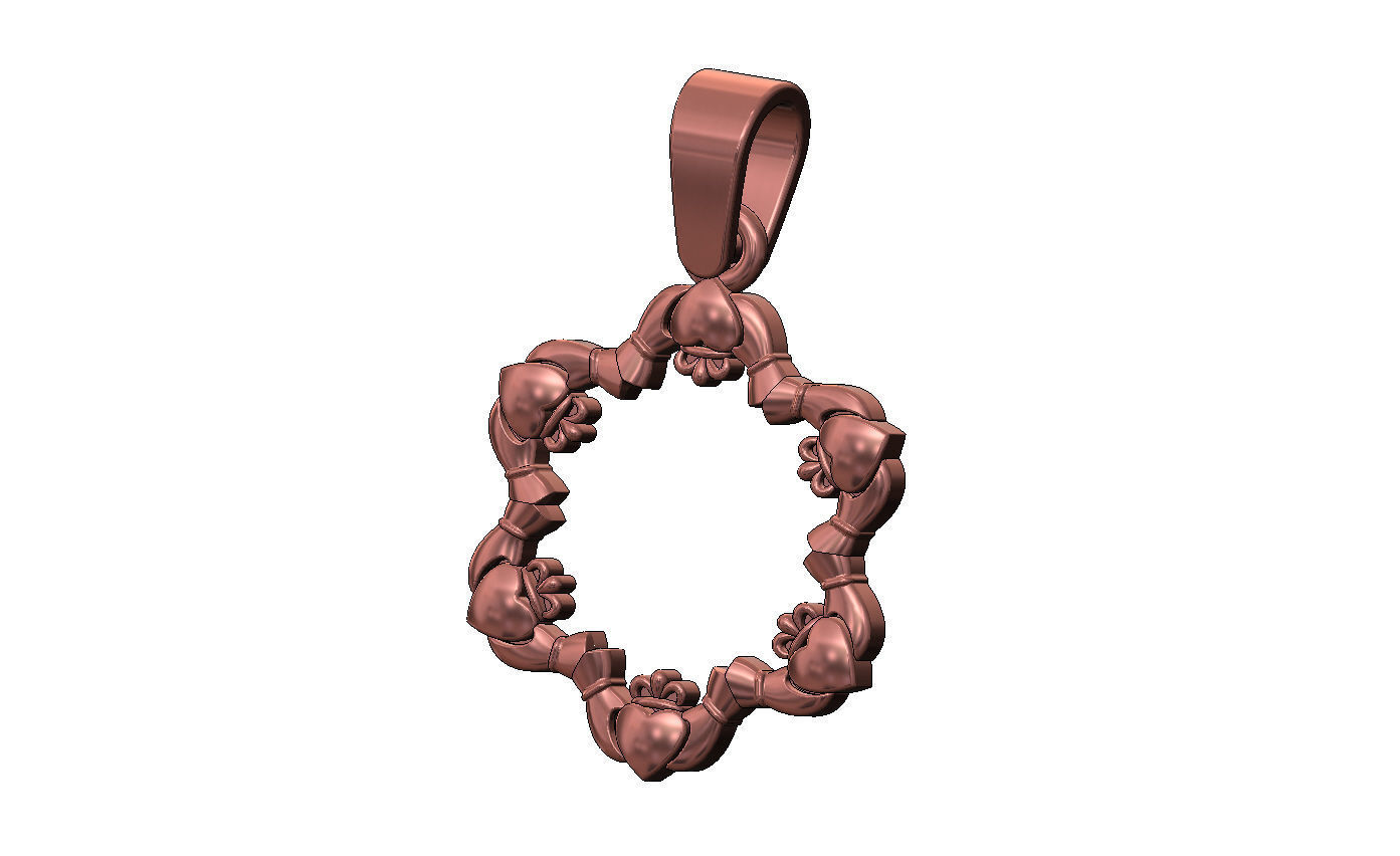 Open Claddagh heart crown halo pendant charm with bail 3D print model_11