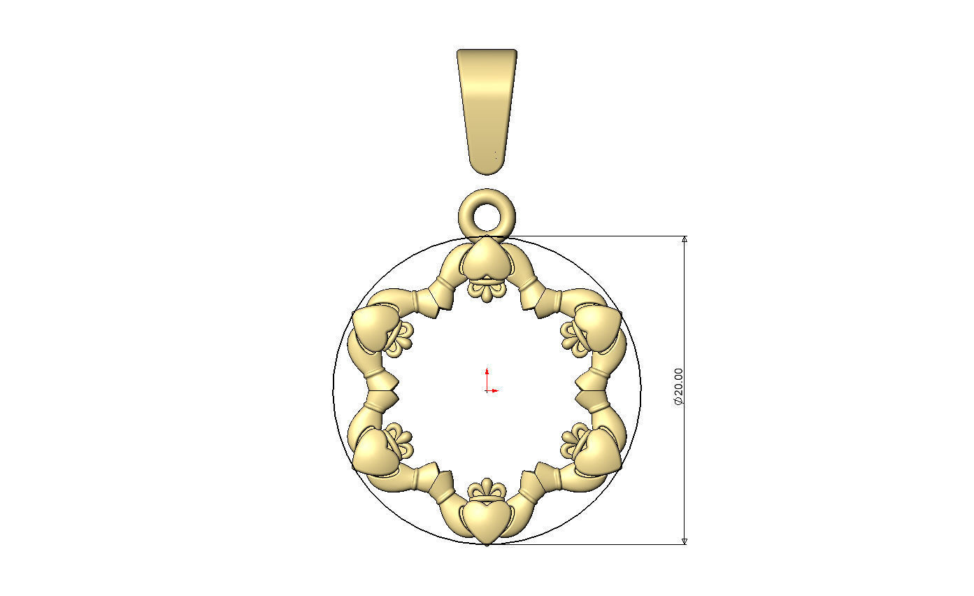 Open Claddagh heart crown halo pendant charm with bail 3D print model_6