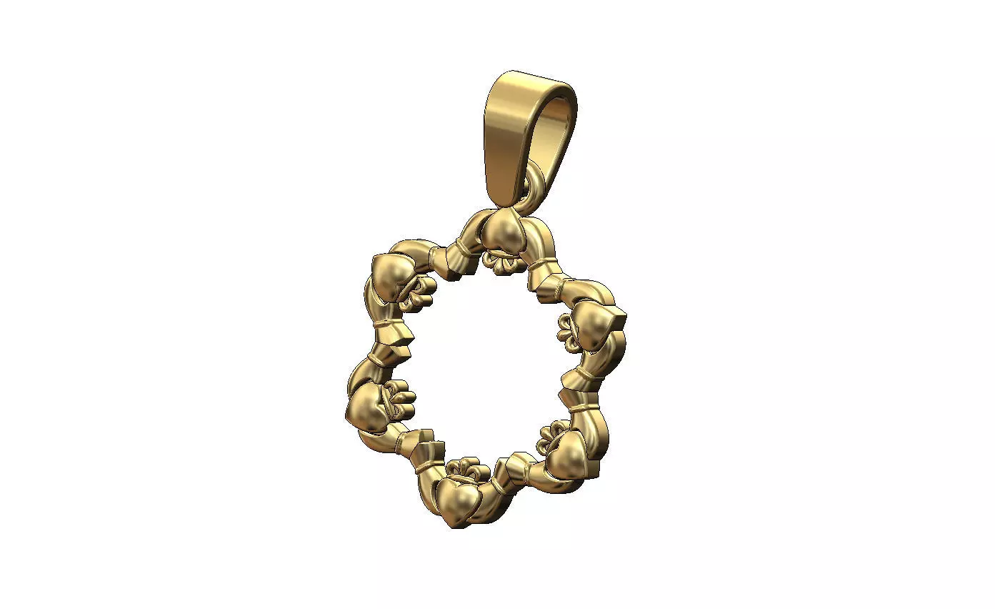 Open Claddagh heart crown halo pendant charm with bail 3D print model_0