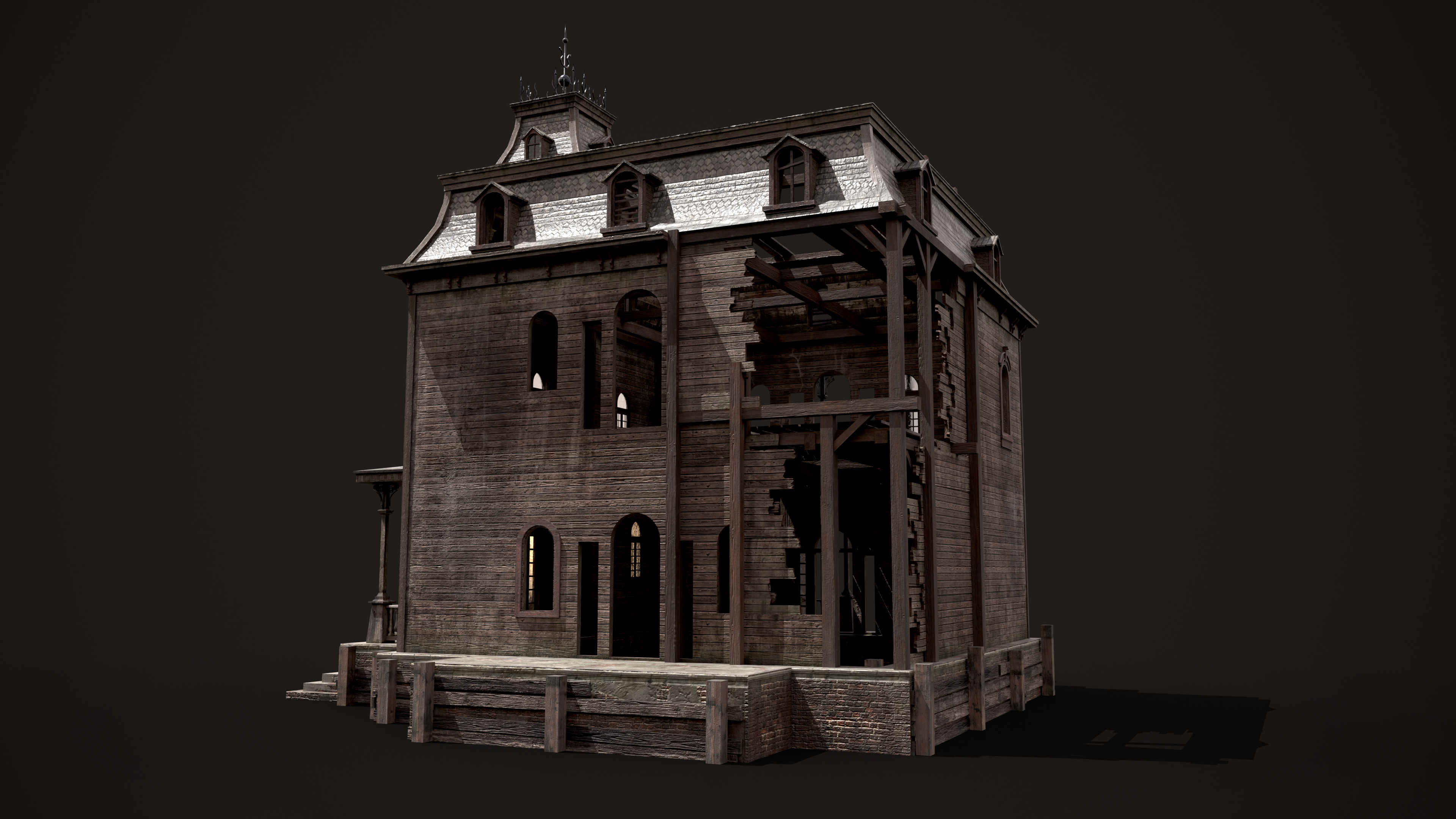 Old Abandoned House Low-poly 3D model_5