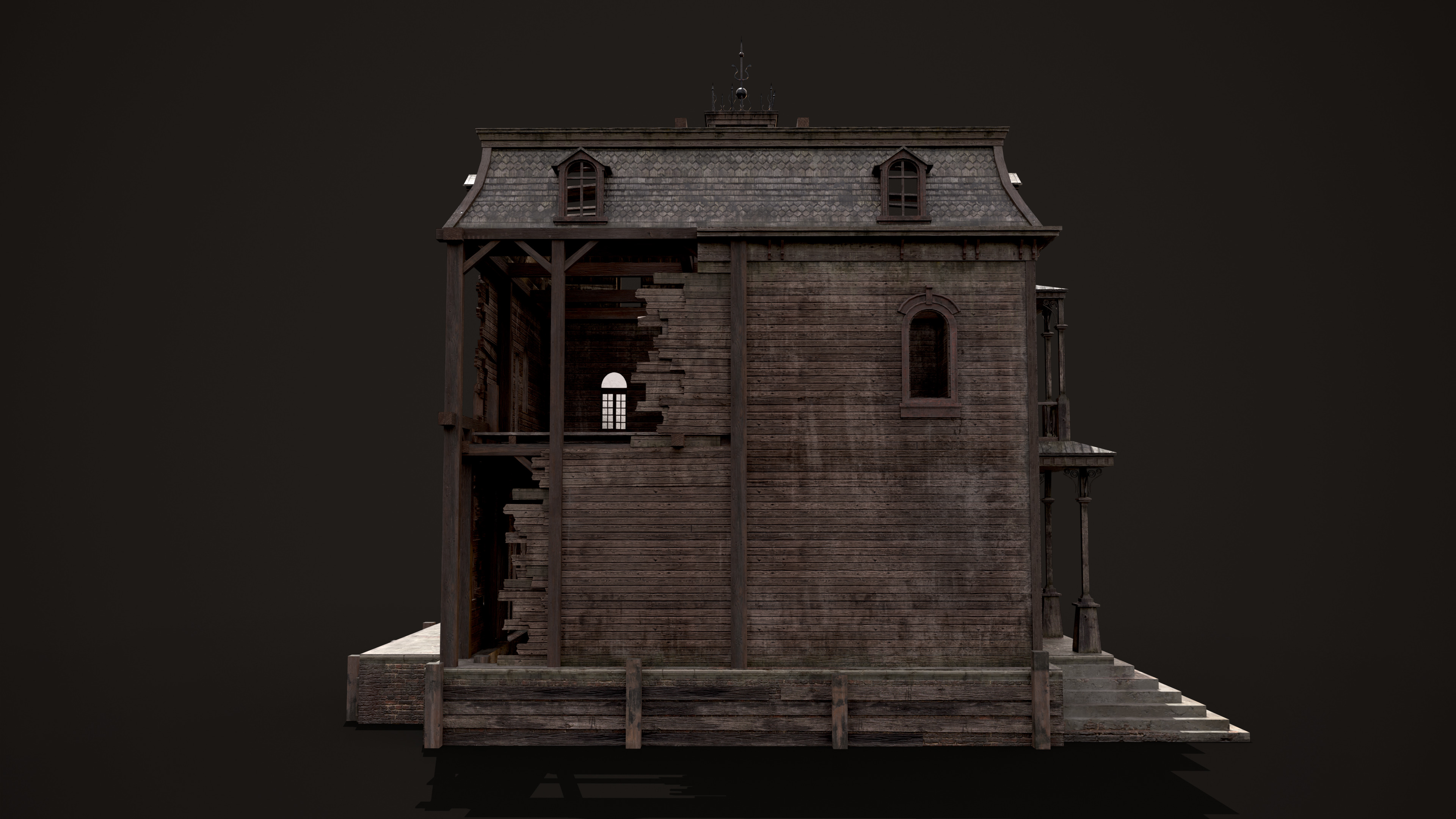Old Abandoned House Low-poly 3D model_6