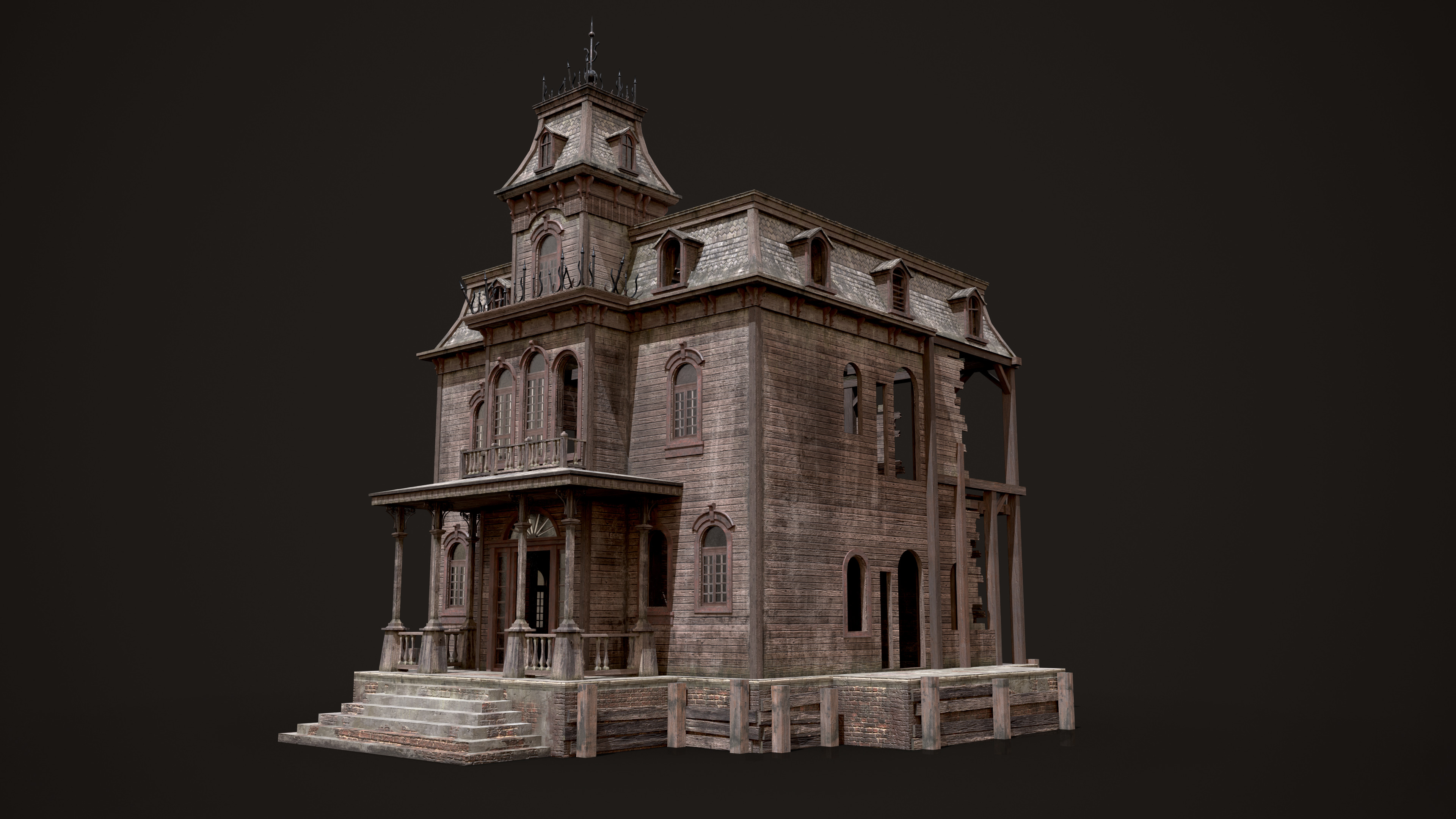 Old Abandoned House Low-poly 3D model_4