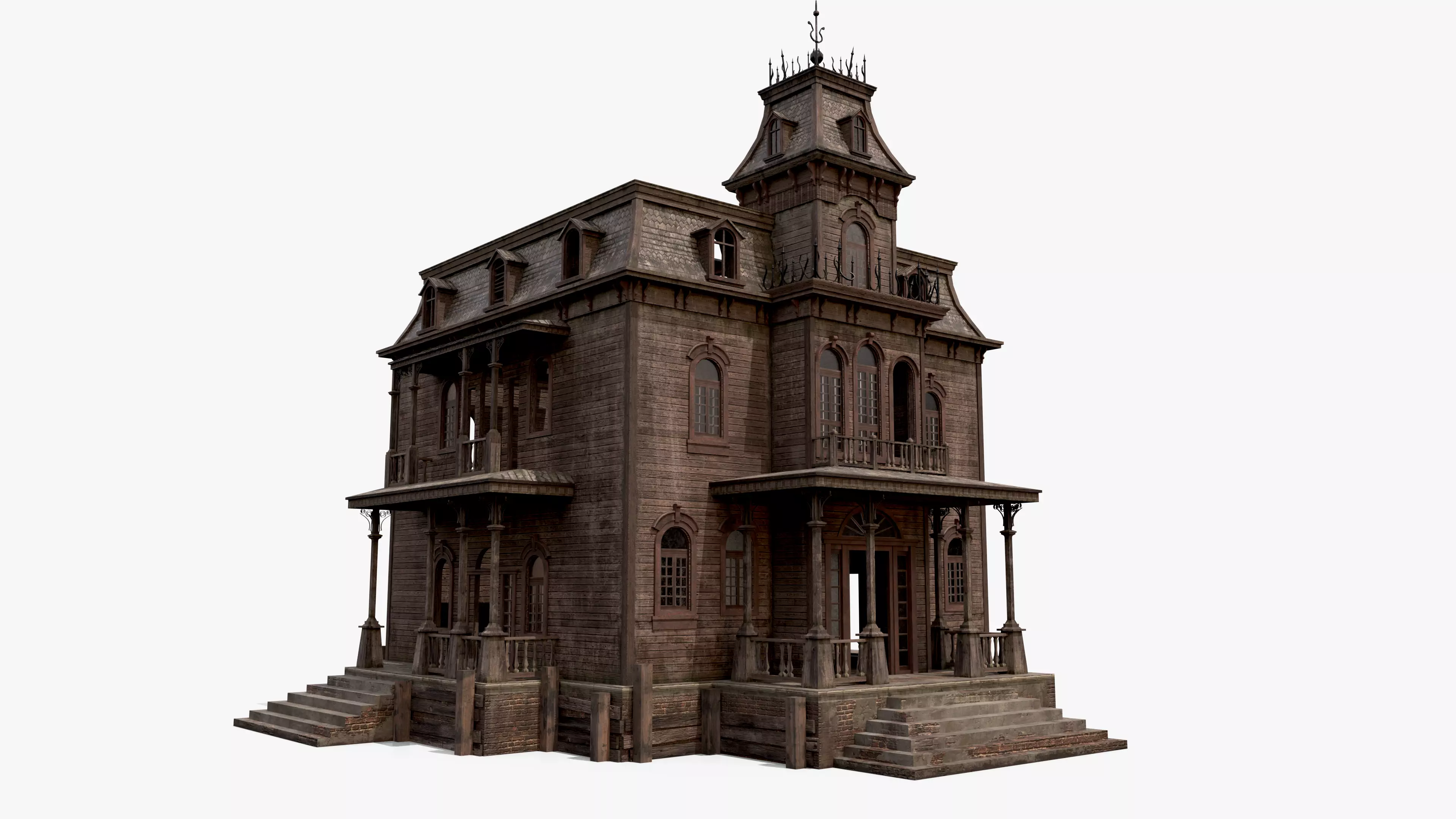 Old Abandoned House Low-poly 3D model_0