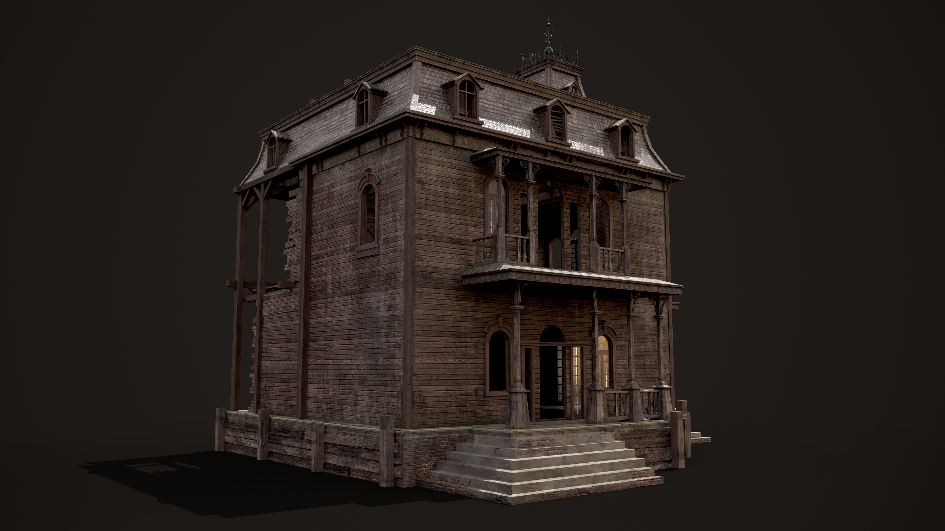 Old Abandoned House Low-poly 3D model_7