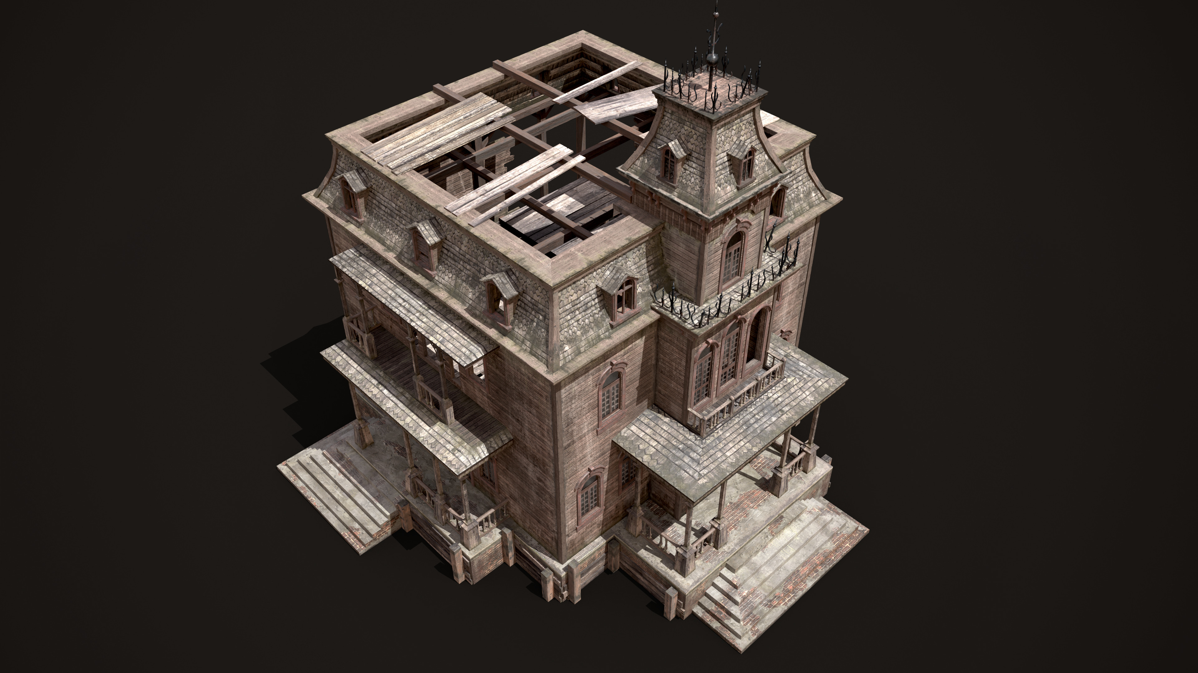 Old Abandoned House Low-poly 3D model_9
