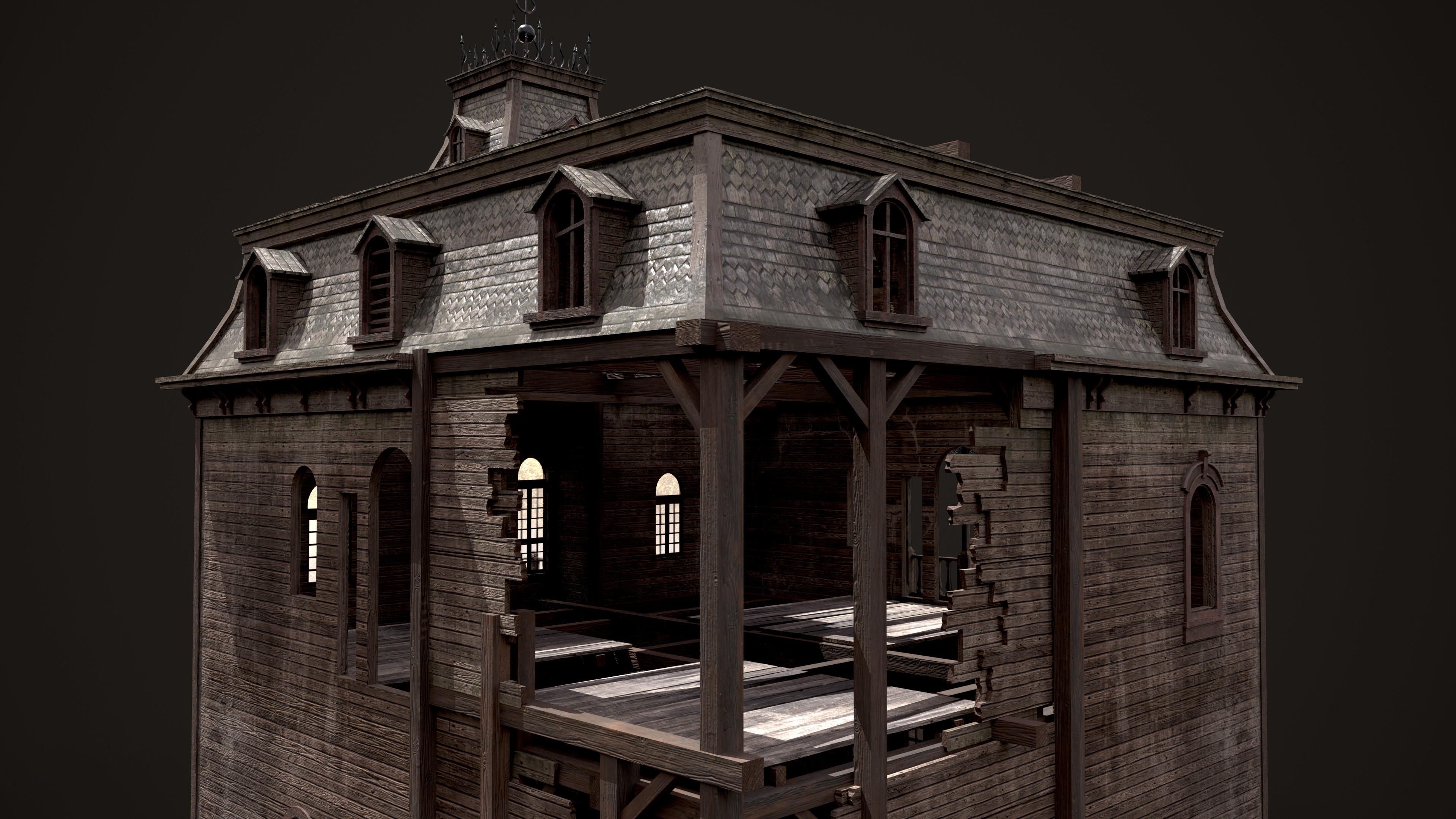 Old Abandoned House Low-poly 3D model_13