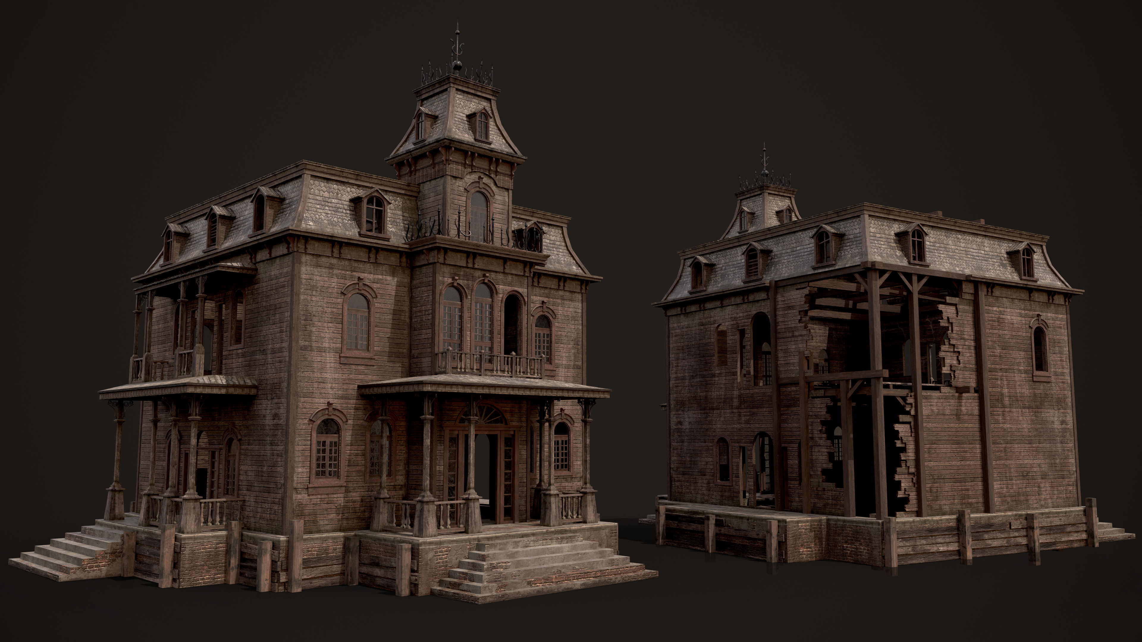 Old Abandoned House Low-poly 3D model_1