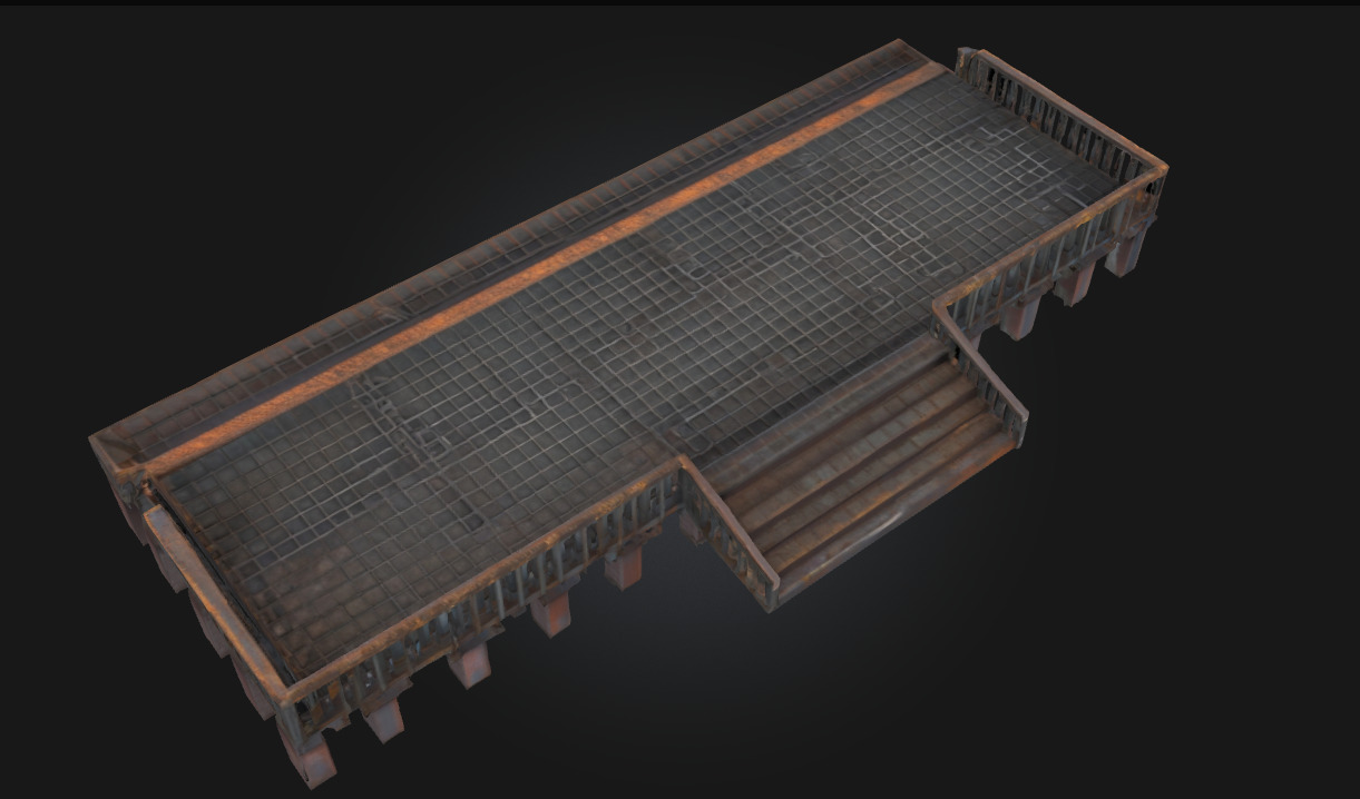 Rusty Metal Platform Weathered Industrial Base 3D model_4