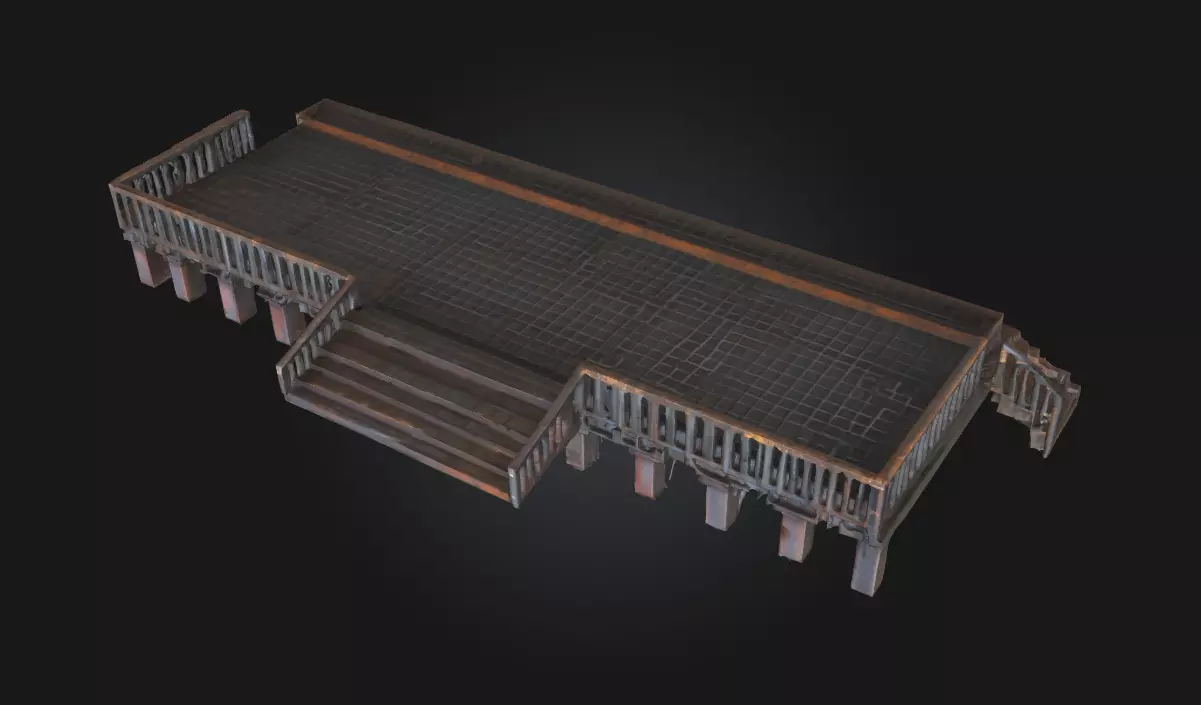 Rusty Metal Platform Weathered Industrial Base 3D model_0
