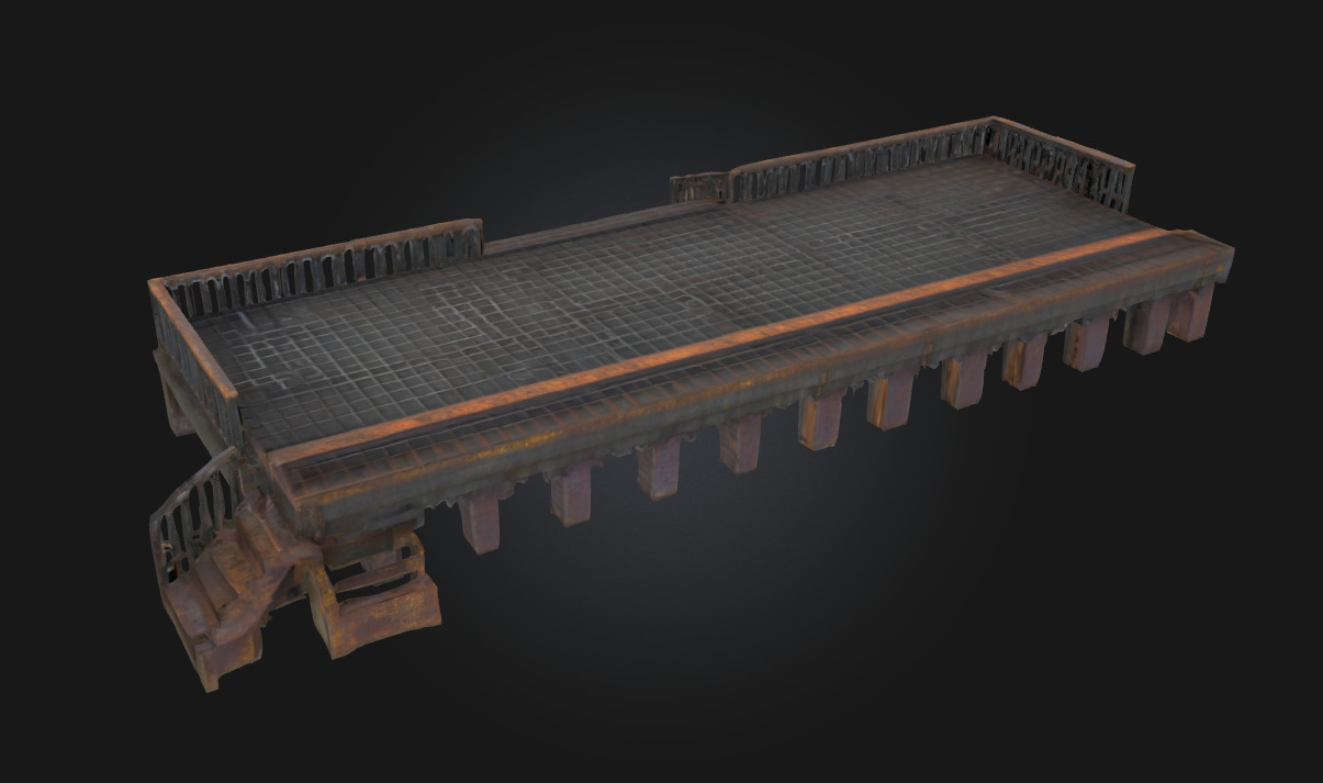 Rusty Metal Platform Weathered Industrial Base 3D model_1