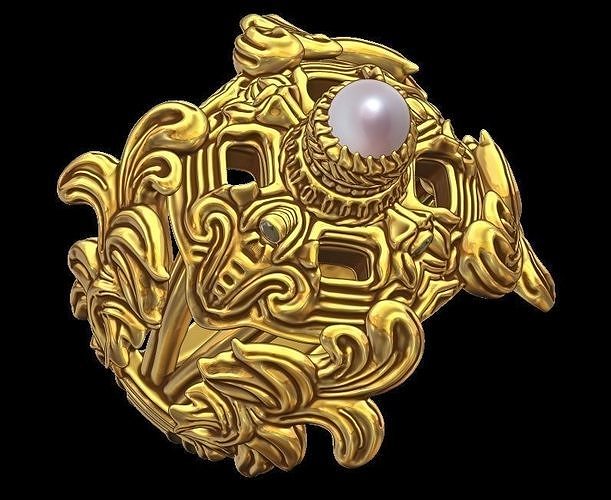 Pearl Signet Ring Ornament Ring 3D print model