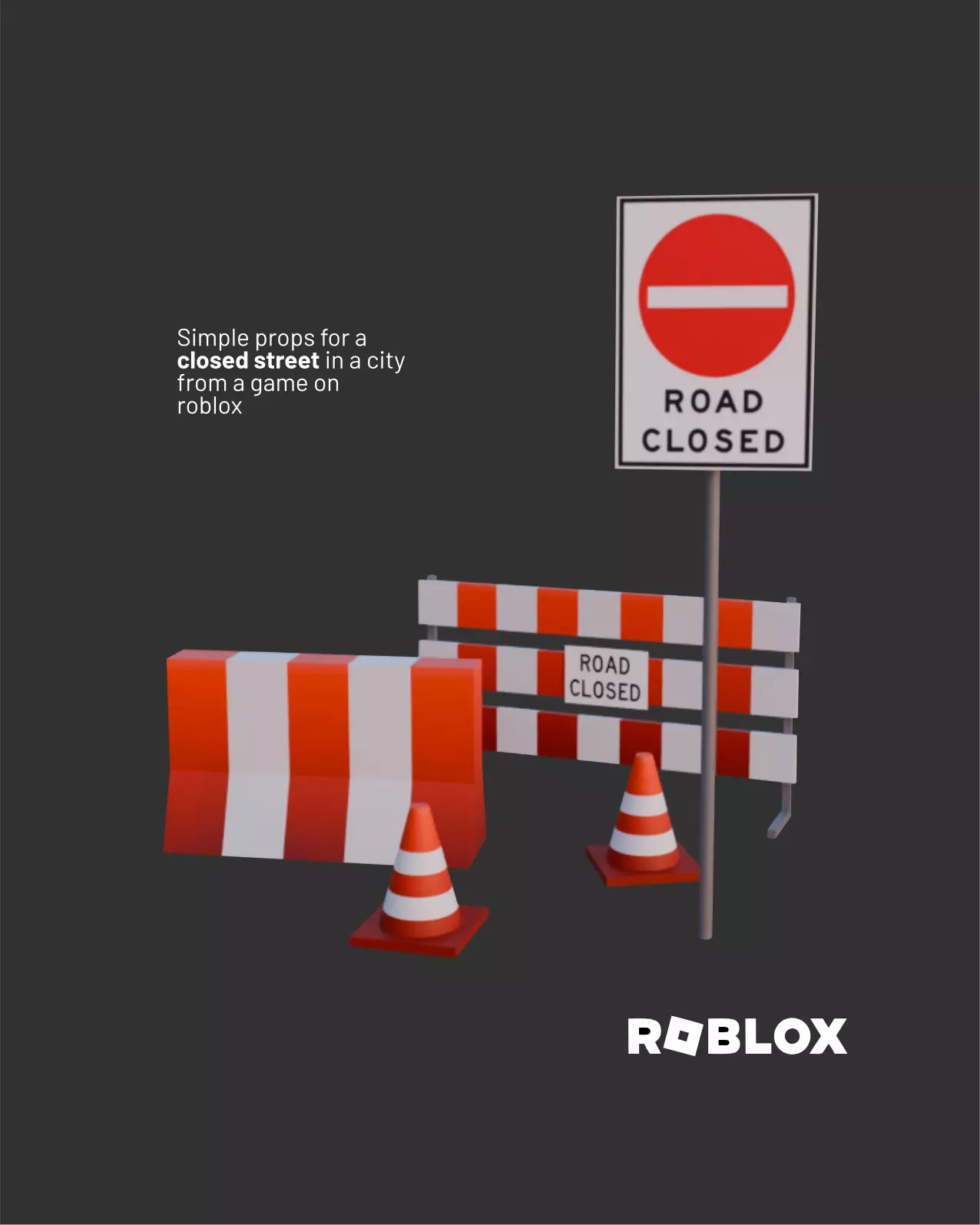 Roblox Road Closed Props Low-poly 3D model_0