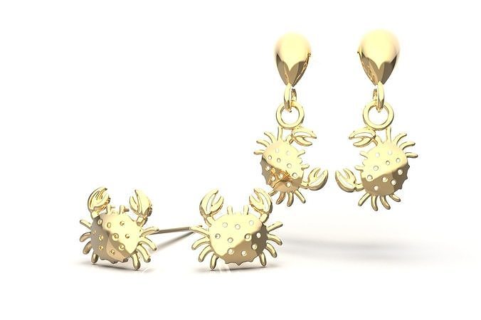Oceanic Animal Stud and Dangling Earring Pack - Baby Crab FREE Free 3D print model