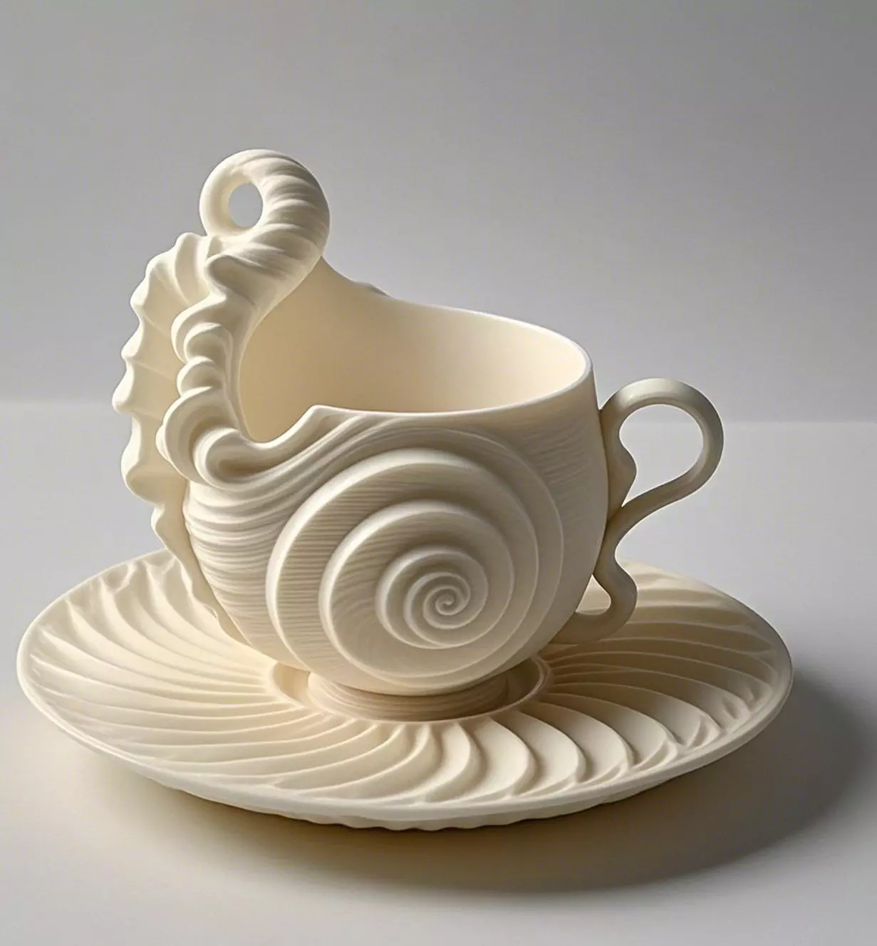 Nautilus Shell Teacup and Saucer 3D print model_0