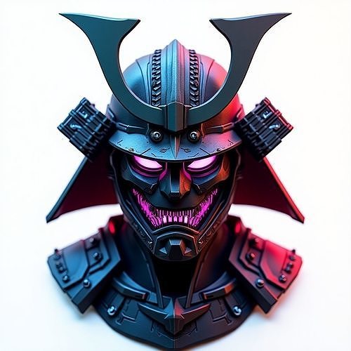 Cyber Oni Samurai Mask 3D Model Low-poly 3D model