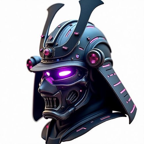 Techno Samurai Helmet 3D Model Low-poly 3D model