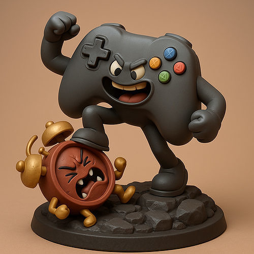 Gamepad Hero vs Evil Alarm Clock - Stylized 3D Battle Scene Low-poly 3D model