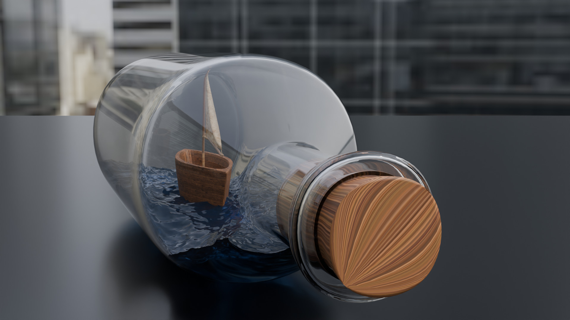 Boat in a Bottle Realistic Miniature PBR Blend FBX OBJ GLB Low-poly 3D model_3