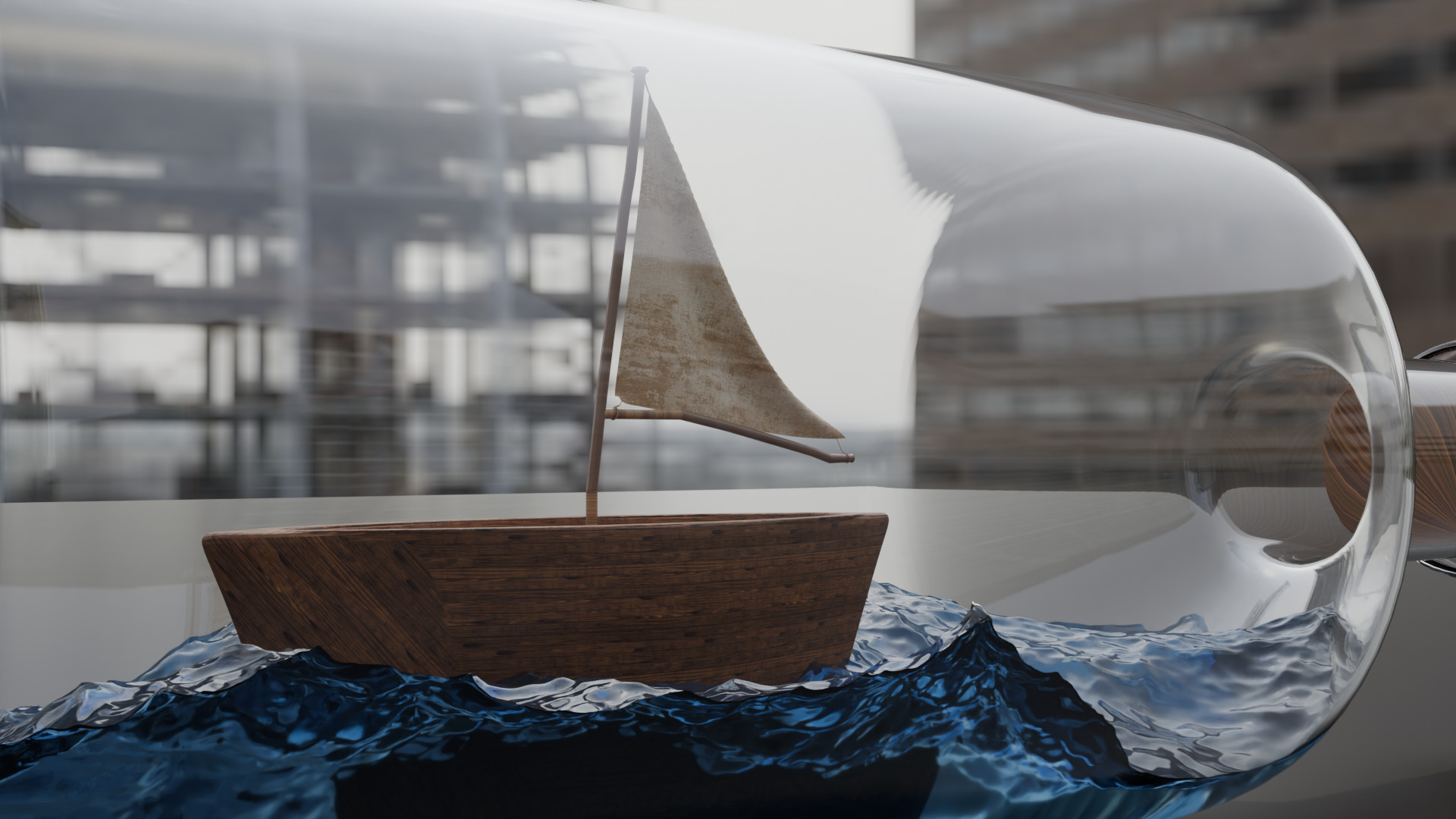 Boat in a Bottle Realistic Miniature PBR Blend FBX OBJ GLB Low-poly 3D model_2