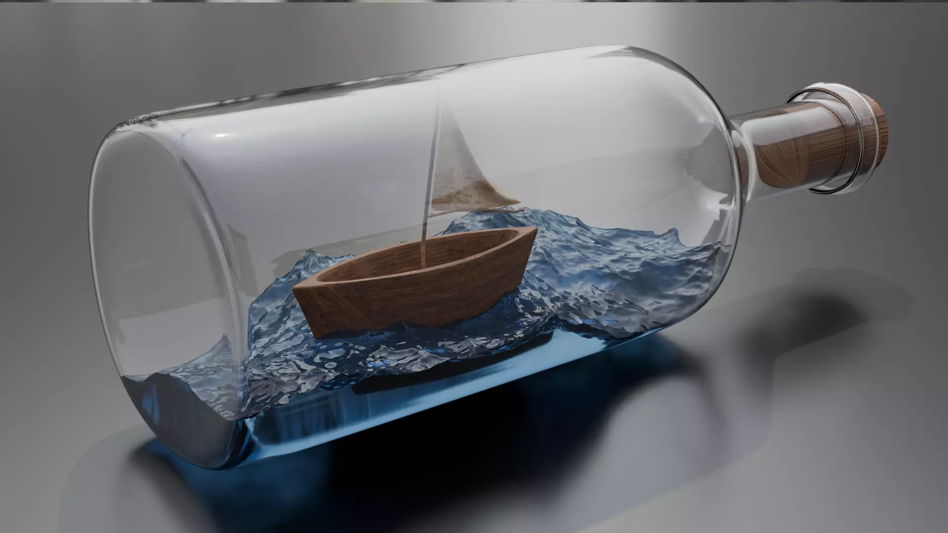 Boat in a Bottle Realistic Miniature PBR Blend FBX OBJ GLB Low-poly 3D model_0