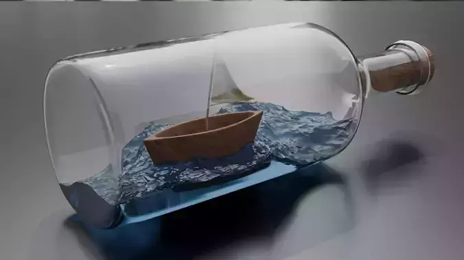 Boat in a Bottle Realistic Miniature PBR Blend FBX OBJ GLB Low-poly 3D model