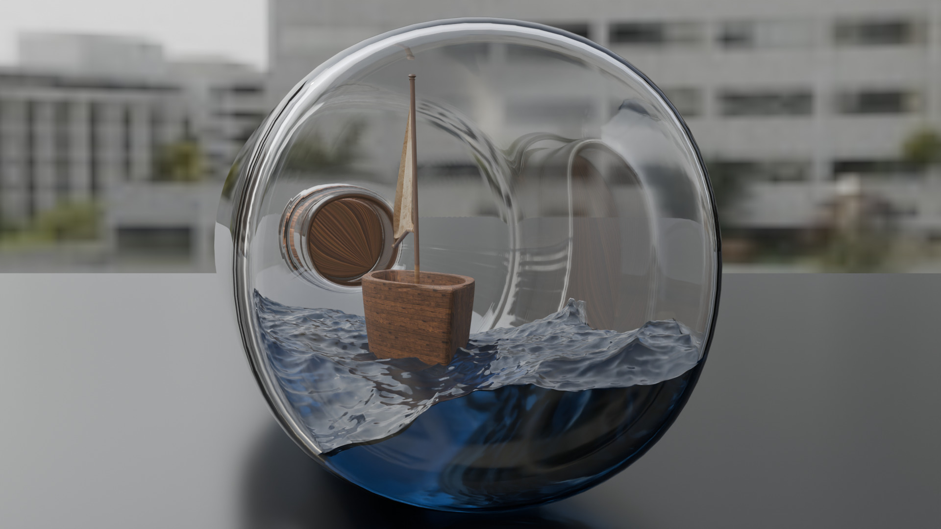 Boat in a Bottle Realistic Miniature PBR Blend FBX OBJ GLB Low-poly 3D model_4